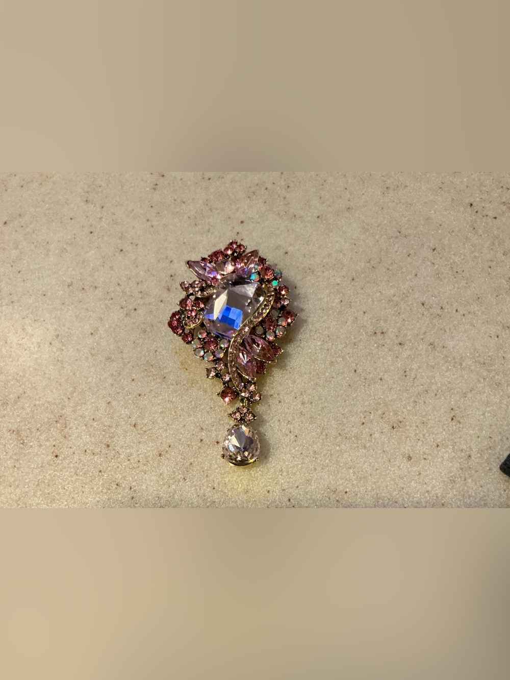 Pink Crystal Dangle Brooch